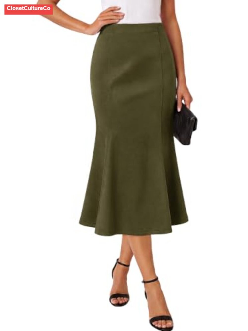 Faux Suede Mermaid Midi Skirt High Waist Fishtail Hem Fall Winter
